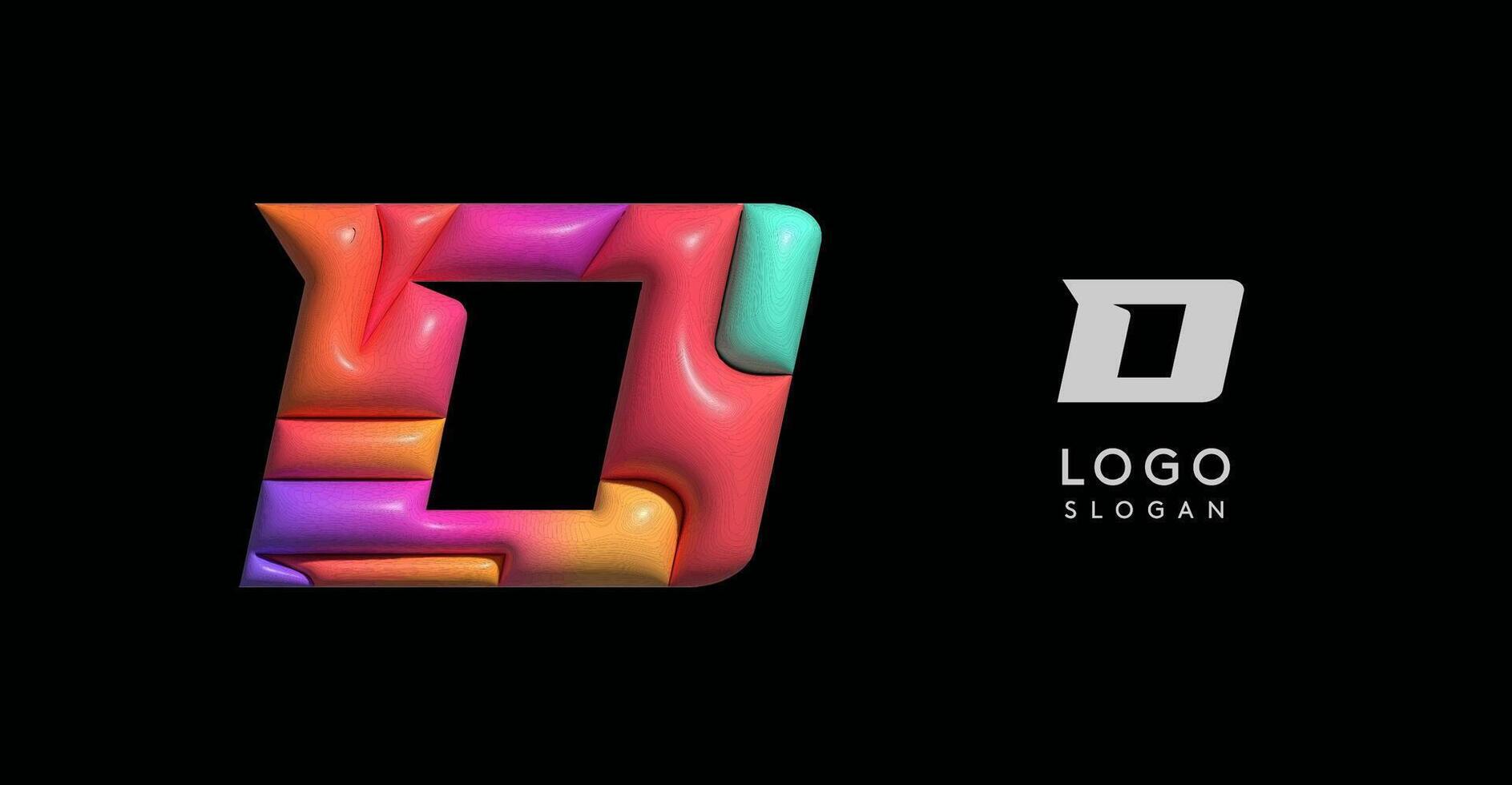 Sporty 3D bubble letter D, puzzle-like volume effect, vibrant Memphis-style cutout logo, glossy colorful design for dynamic youthful logos, shiny colored. illustration vector