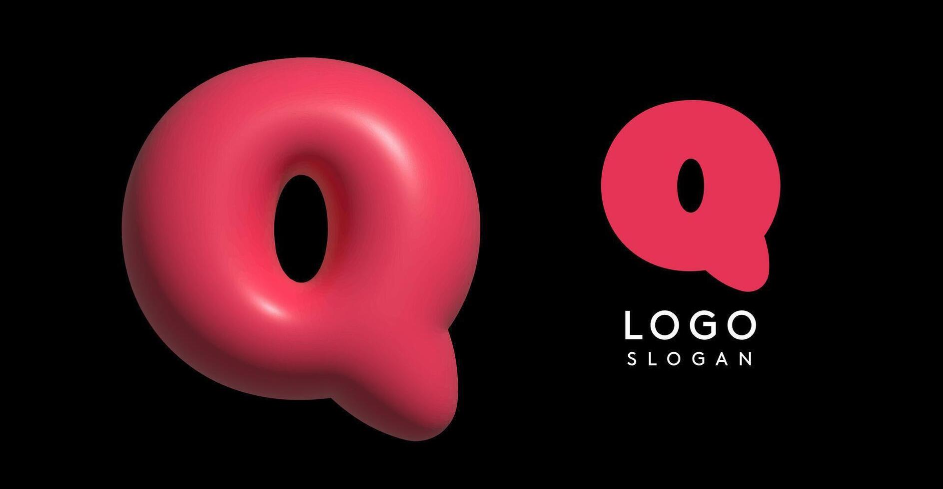 Inflatable letter Q appealing 3D logo, glossy shiny bubble logotype for education and childish poster design, U2K brand identity, tech startup, eye-catching typographic. illustration vector