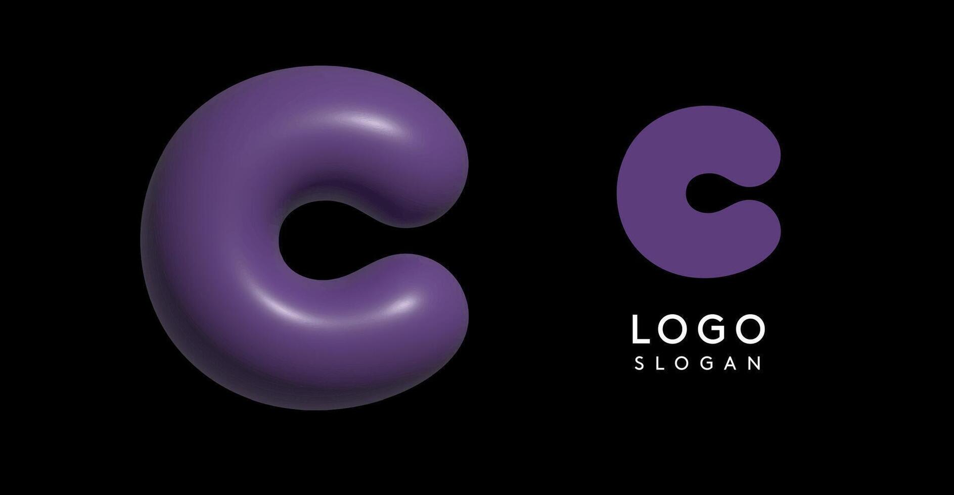 Inflatable letter C appealing 3D logo, glossy shiny bubble logotype for education and childish poster design, U2K brand identity, tech startup, eye-catching typographic. illustration vector