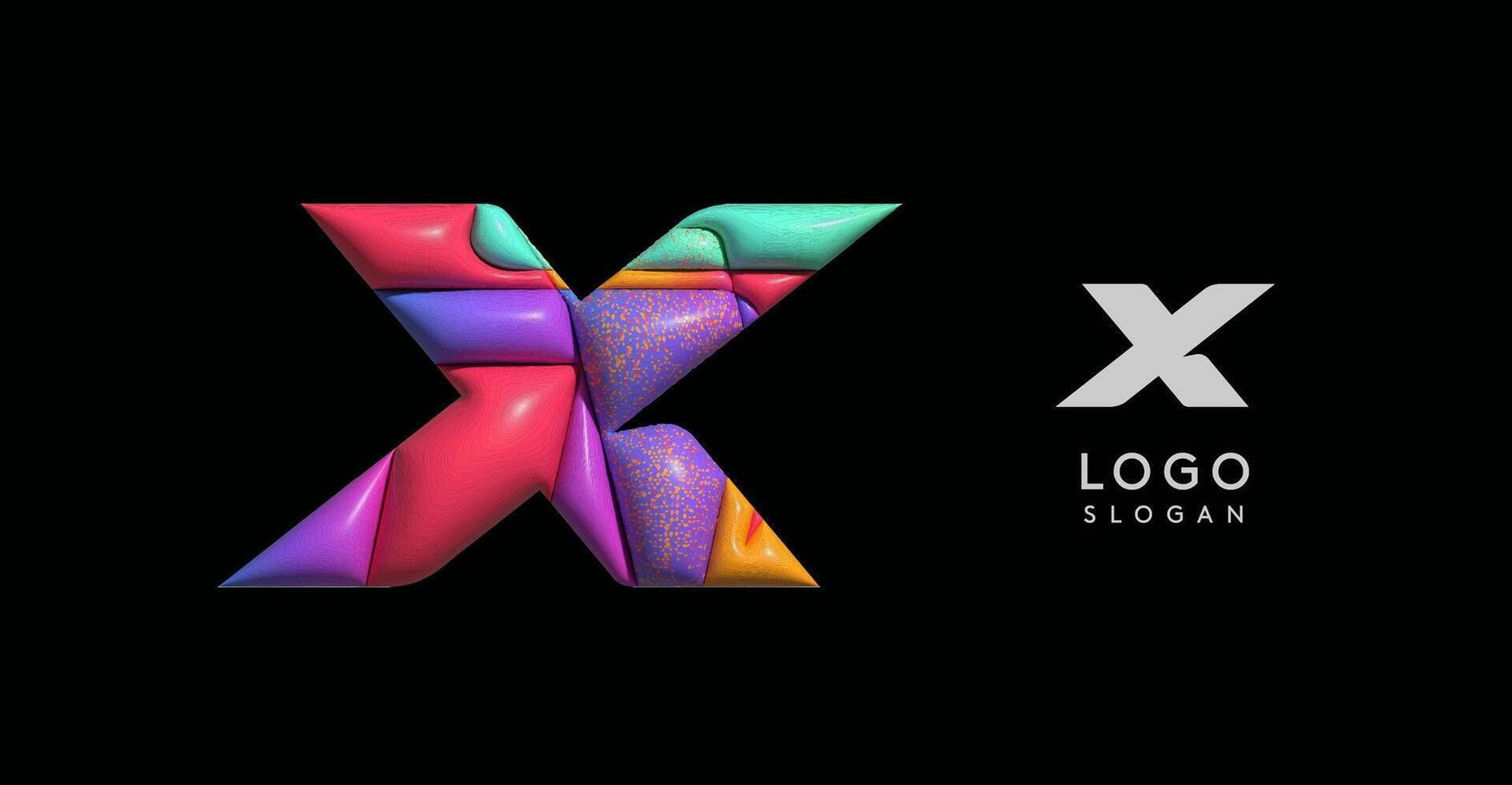 Sporty 3D bubble letter X, puzzle-like volume effect, vibrant Memphis-style cutout logo, glossy colorful design for dynamic youthful logos, shiny colored. illustration vector