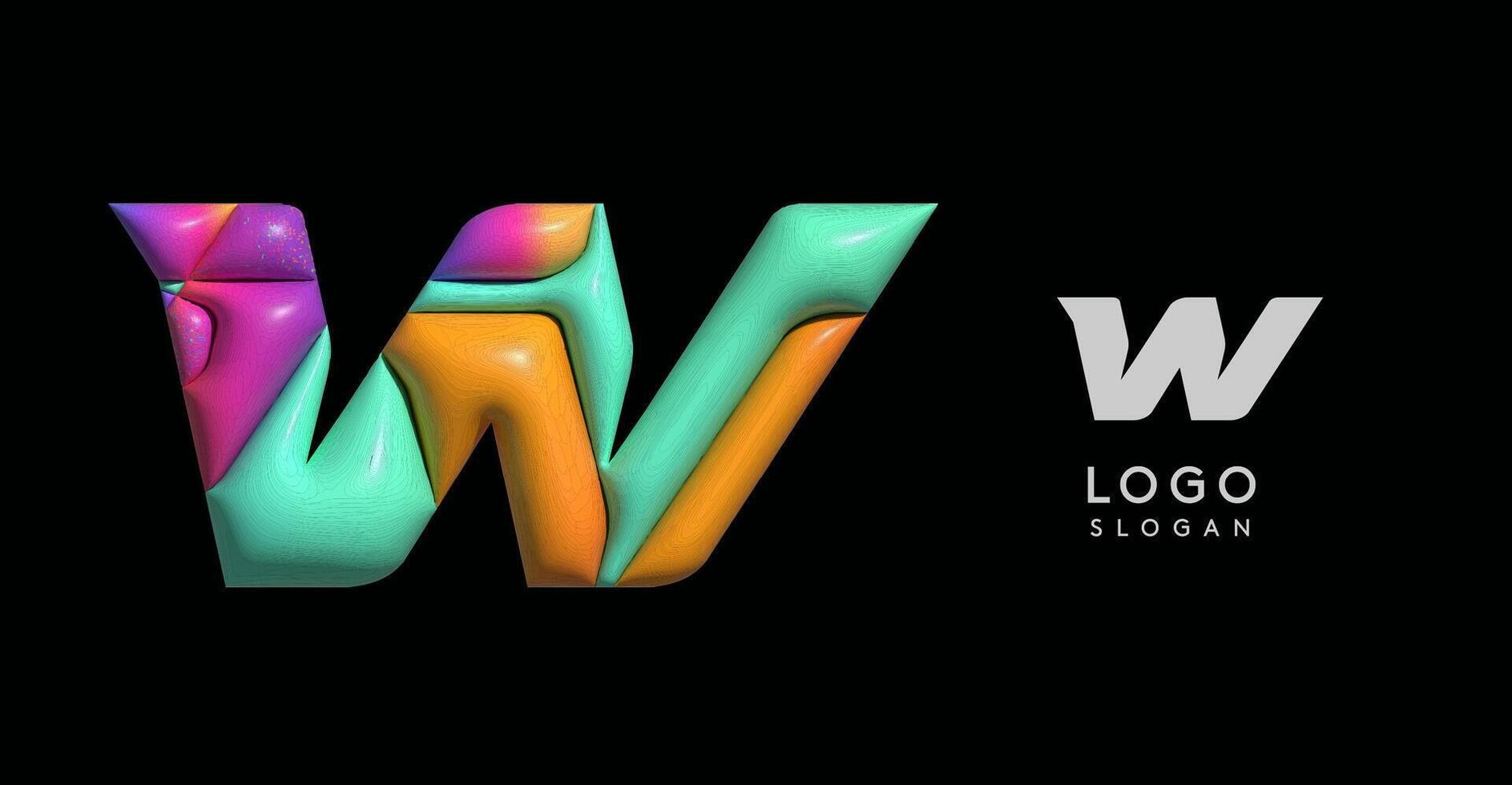 Sporty 3D bubble letter W, puzzle-like volume effect, vibrant Memphis-style cutout logo, glossy colorful design for dynamic youthful logos, shiny colored. illustration vector