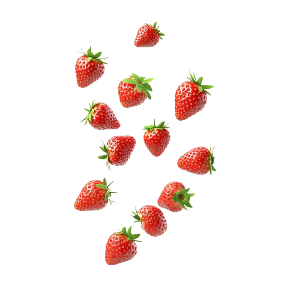 Strawberries Falling from the Sky - Transparent Background. png