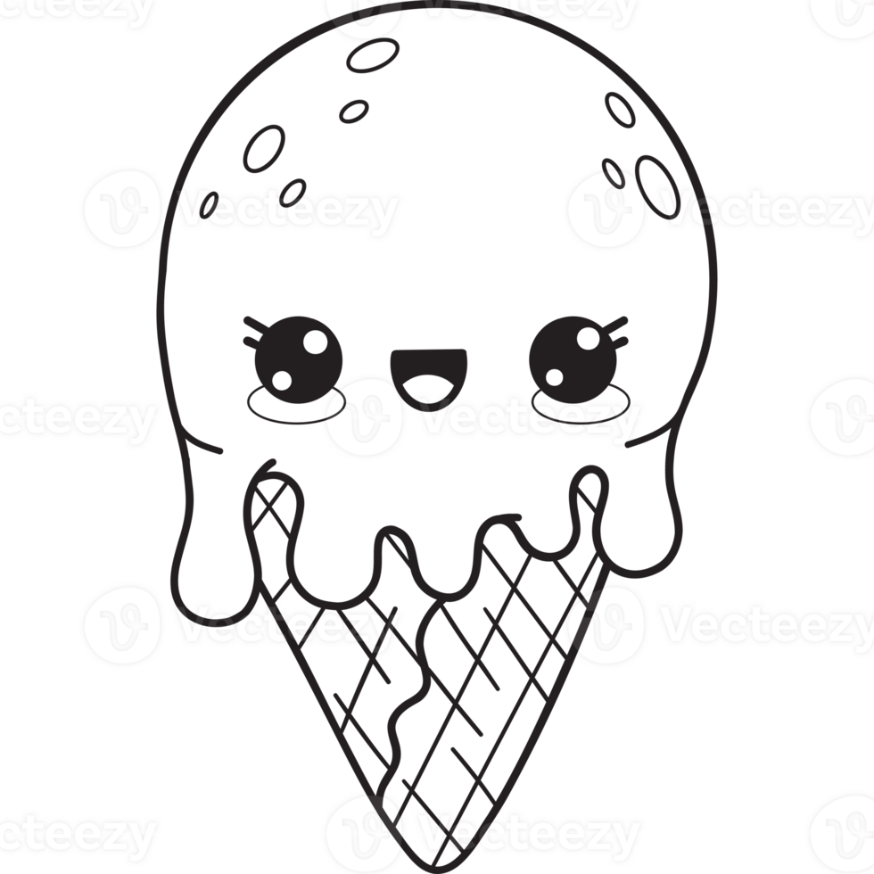 Ice cream cone character. Outline drawing png