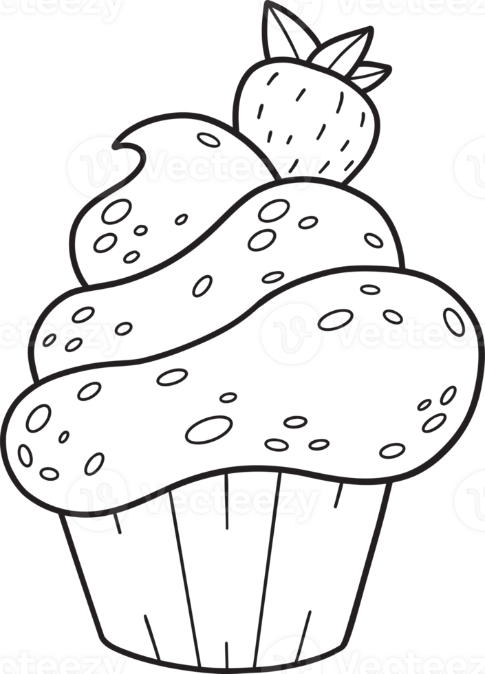 Outline cupcake with strawberry png