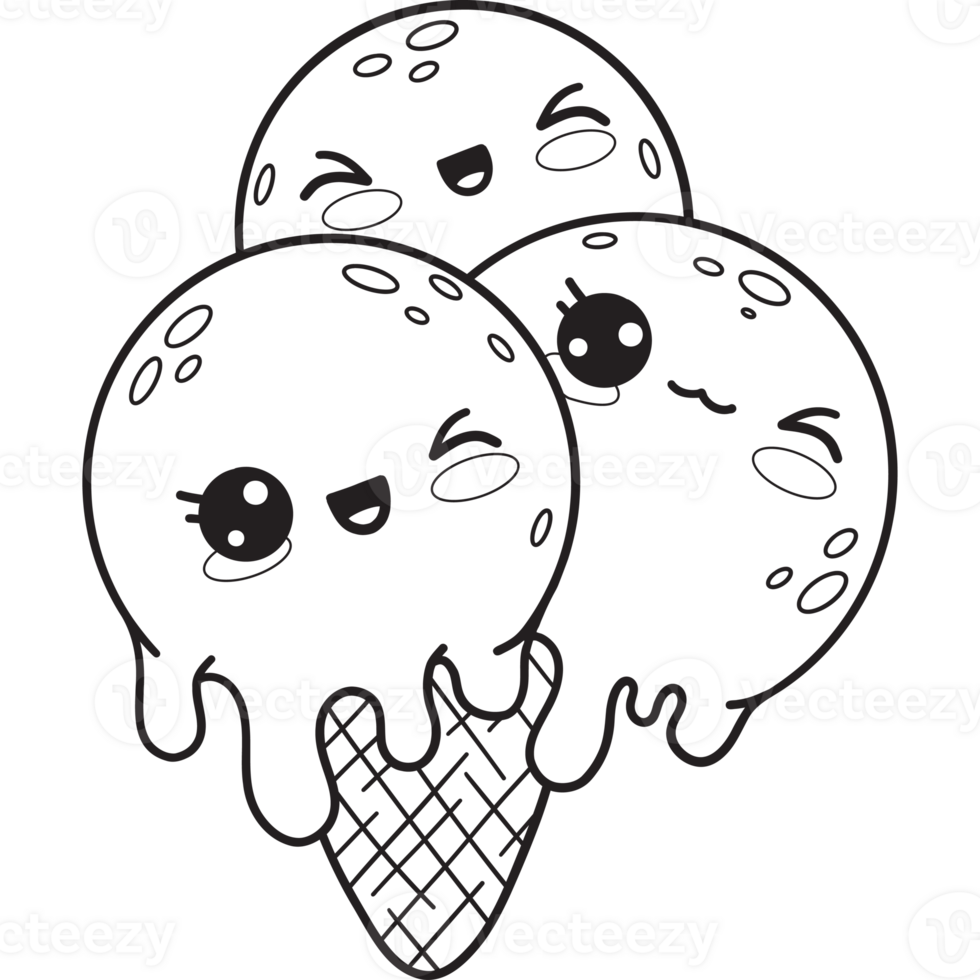 Balls ice cream cone Outline drawing png