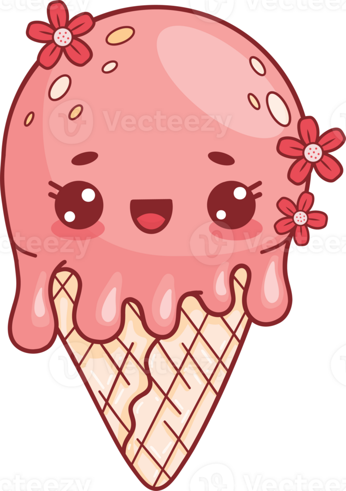 Ice cream cone character with flowers png