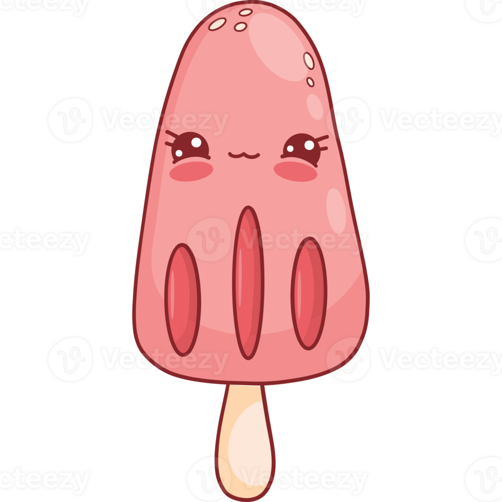 Cute Pink ice cream on stick character png