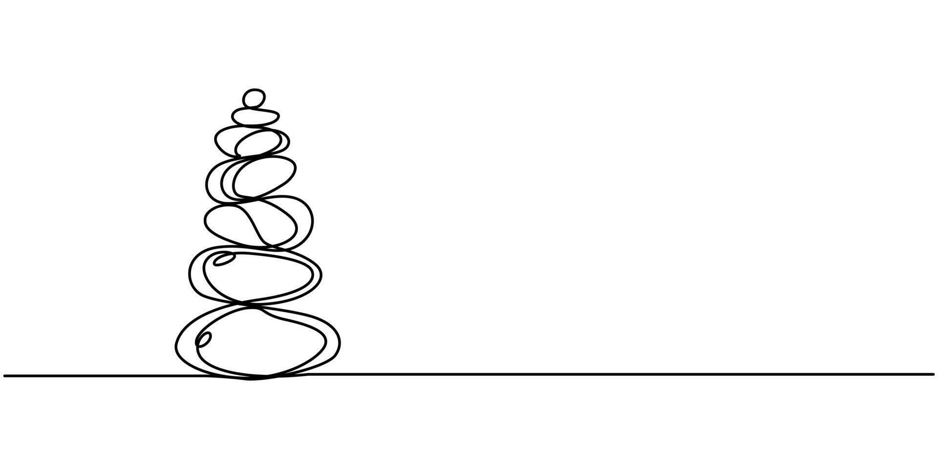 Pebbles with circles in sand in one continuous line drawing vector