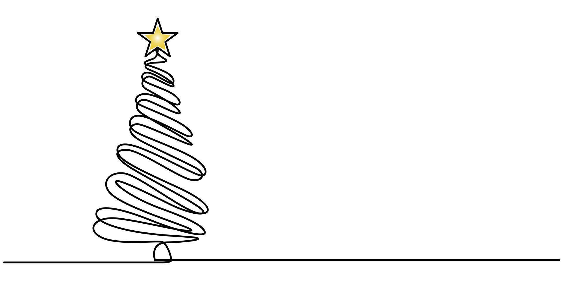 Continuous one line drawing Christmas tree vector