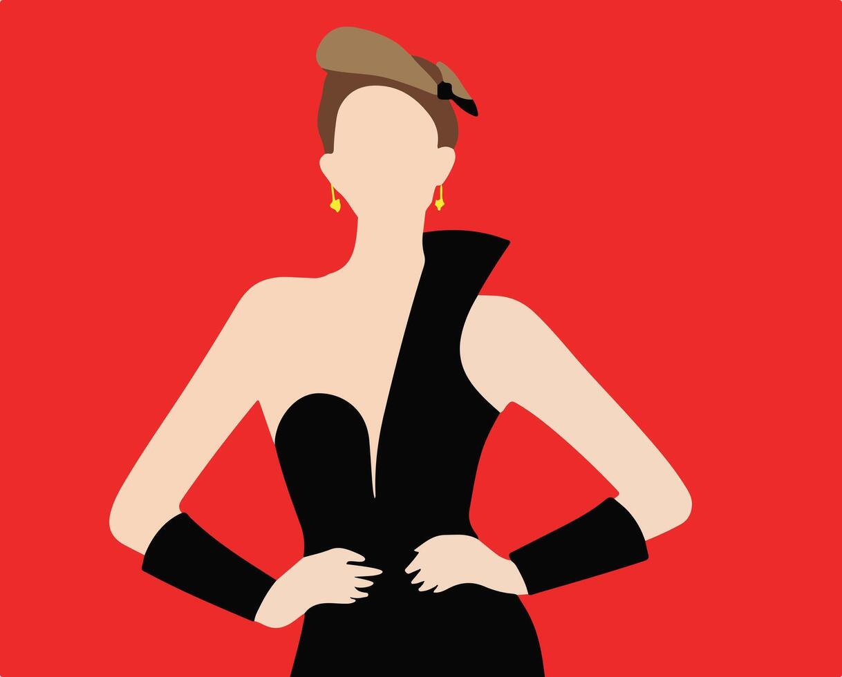 Portrait of a beautiful woman in an elegant wide hat in a minimalist pop style. Young girl in High Fashion illustration. vector