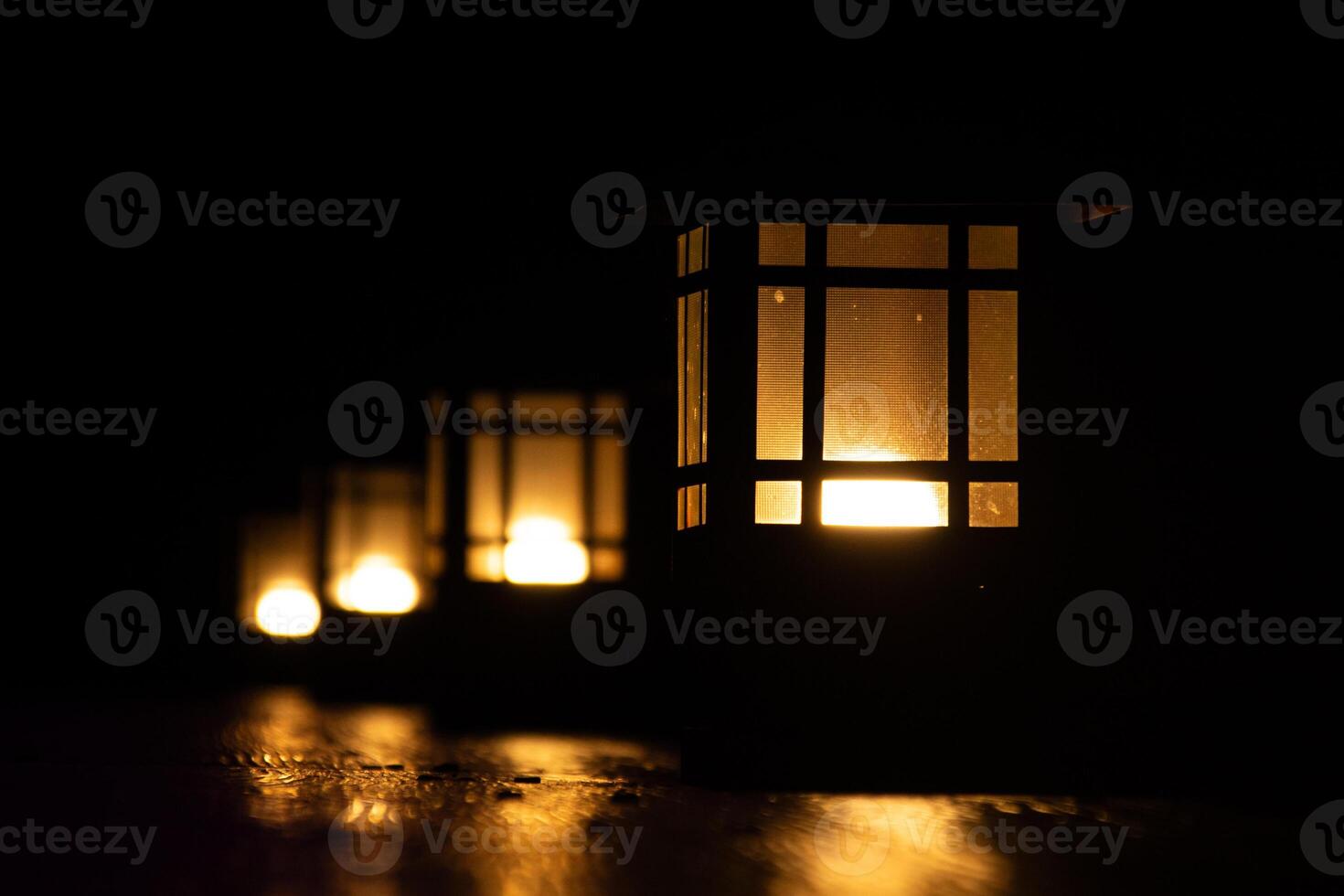 Garden lights that illuminate the darkness with warm light photo