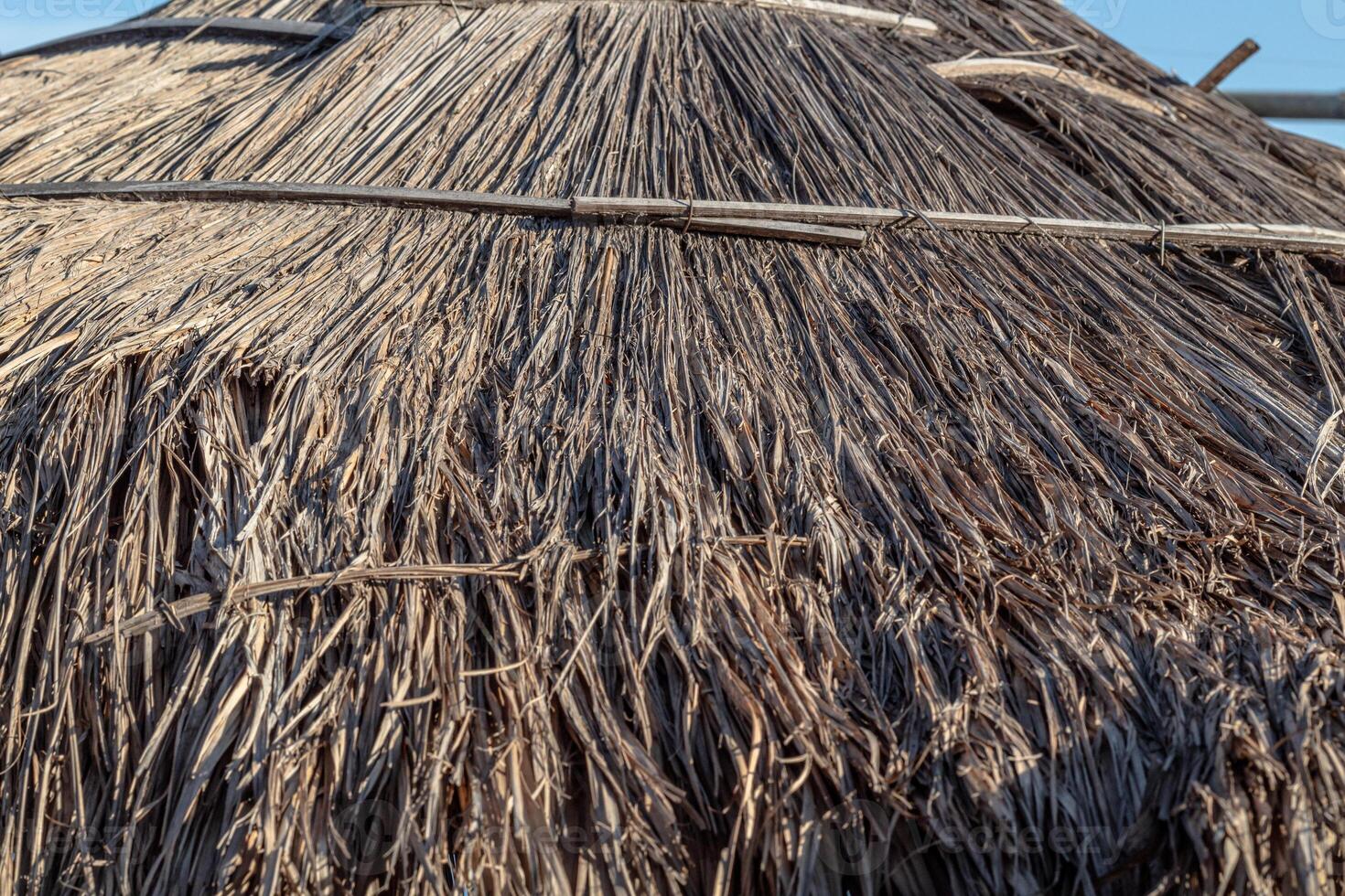 The roof texture is made of woven straw photo