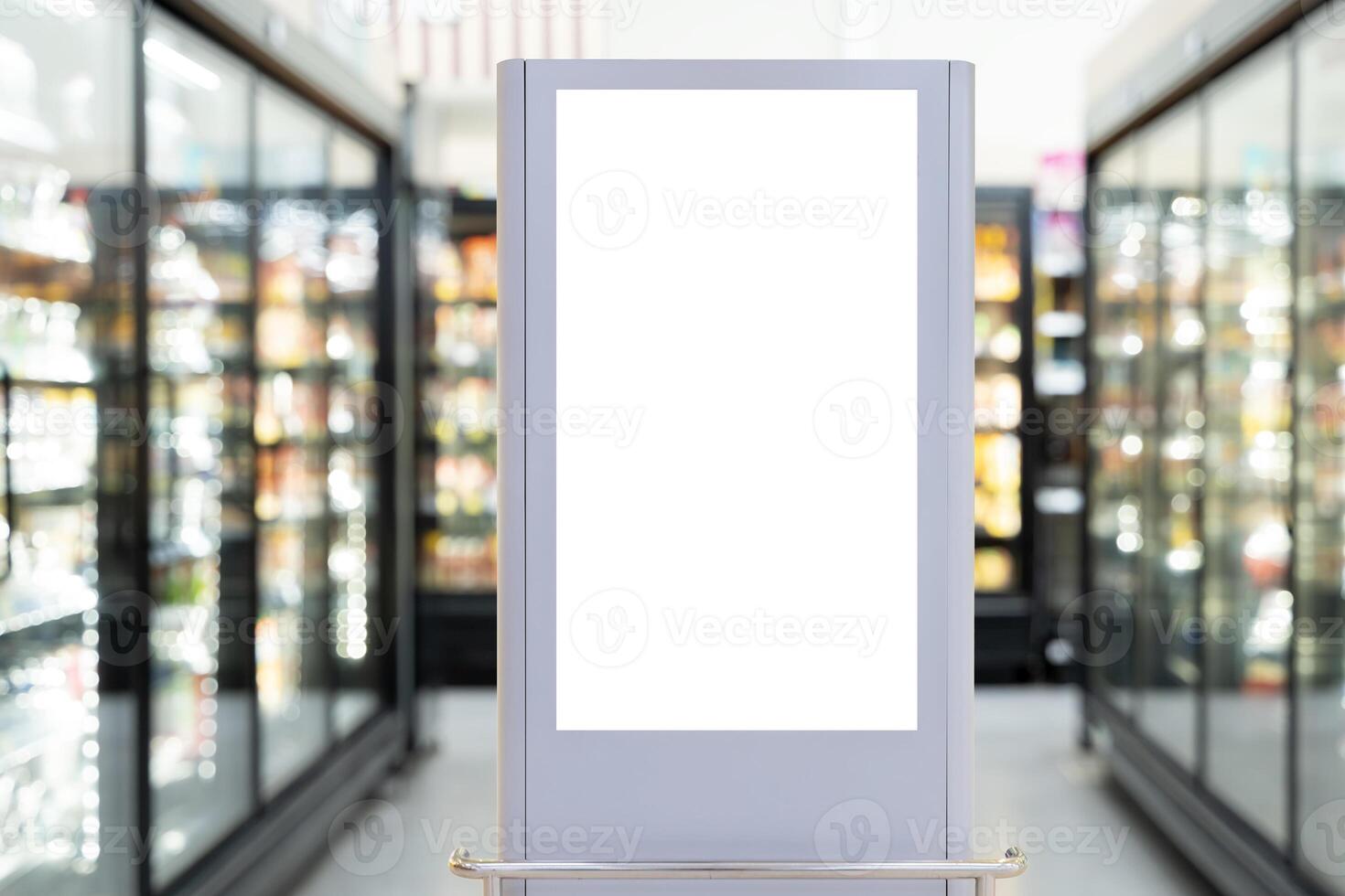 Mockup advertising board in front of supermarket. Mock up billboard for your text messege. photo