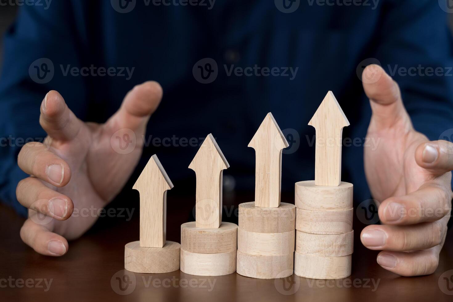A hand is putting blocks together to form a staircase. Business concept growth success process. photo