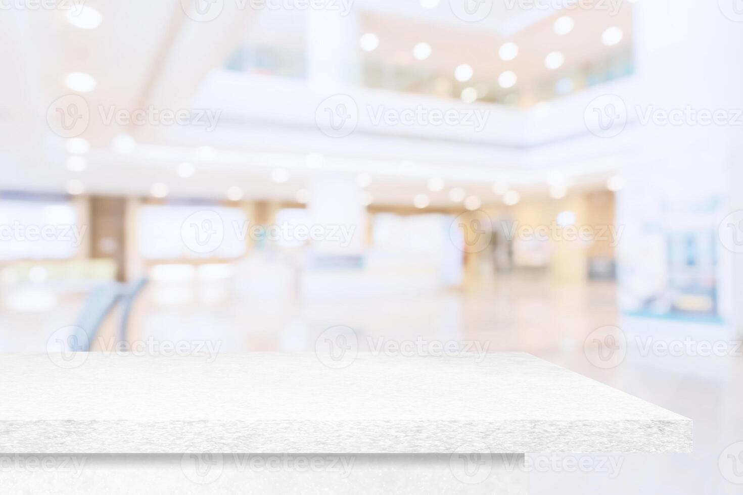 Empty Top Mable and wood table at hospital counter background. For product display montage. Mock up template for display of your design. photo