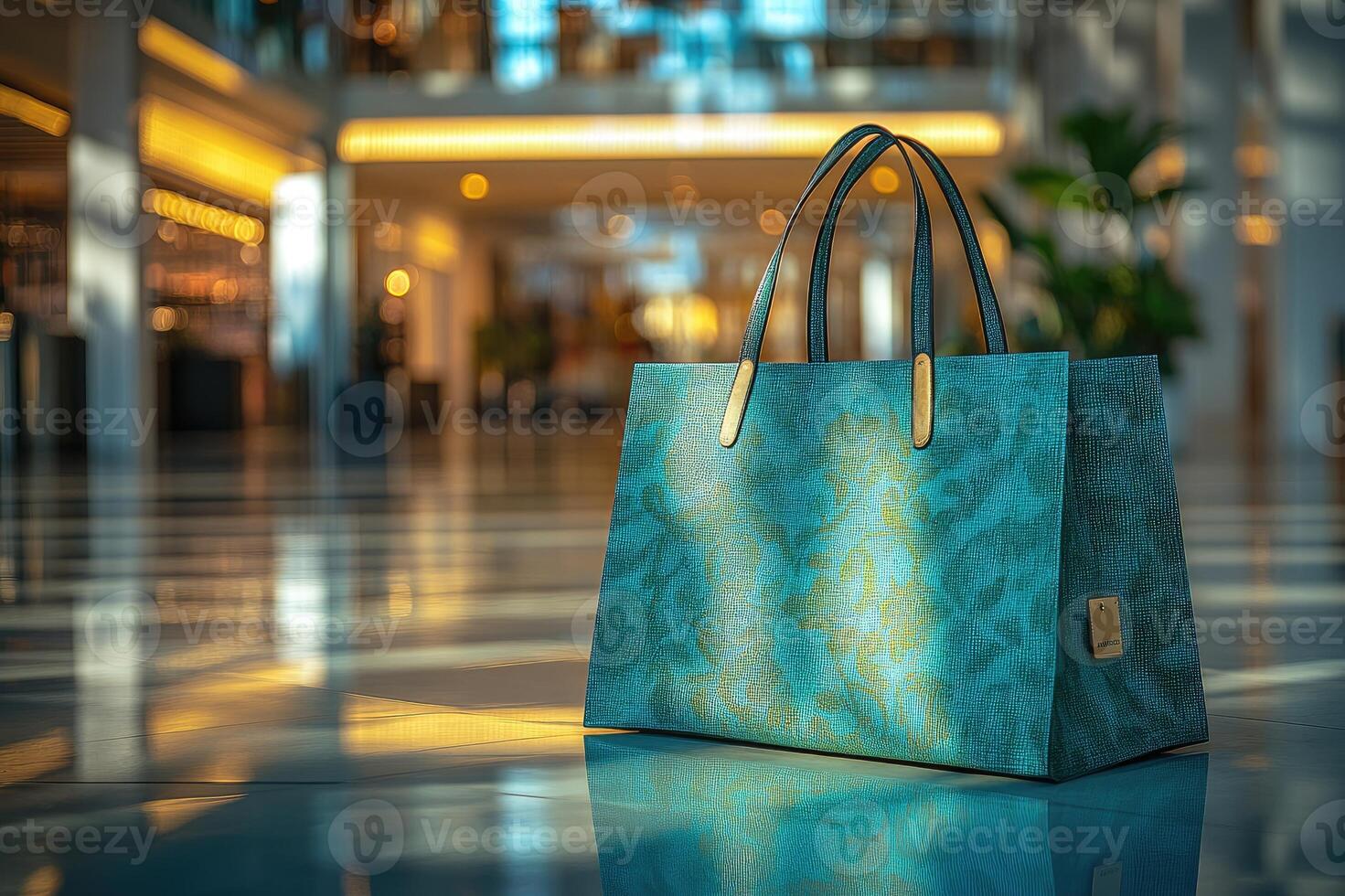 Shopping bag standing on floor in department store photo