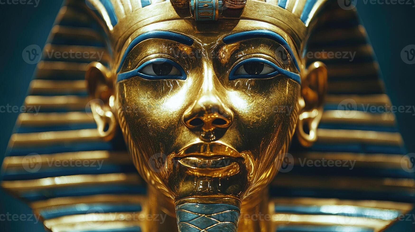 Golden mask of tutankhamun shining in the museum photo
