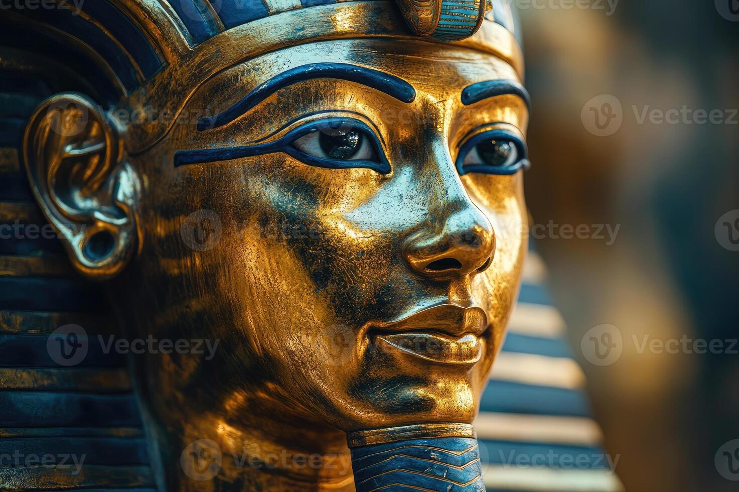 Golden mask of tutankhamun shining in the museum photo