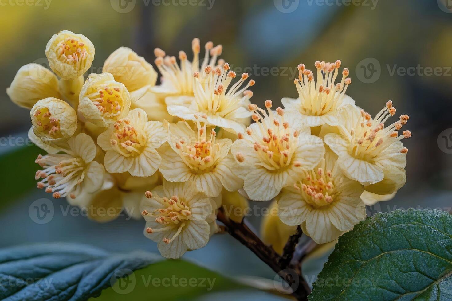 Branch of a blooming japanese quince showing multiple pink flowers photo