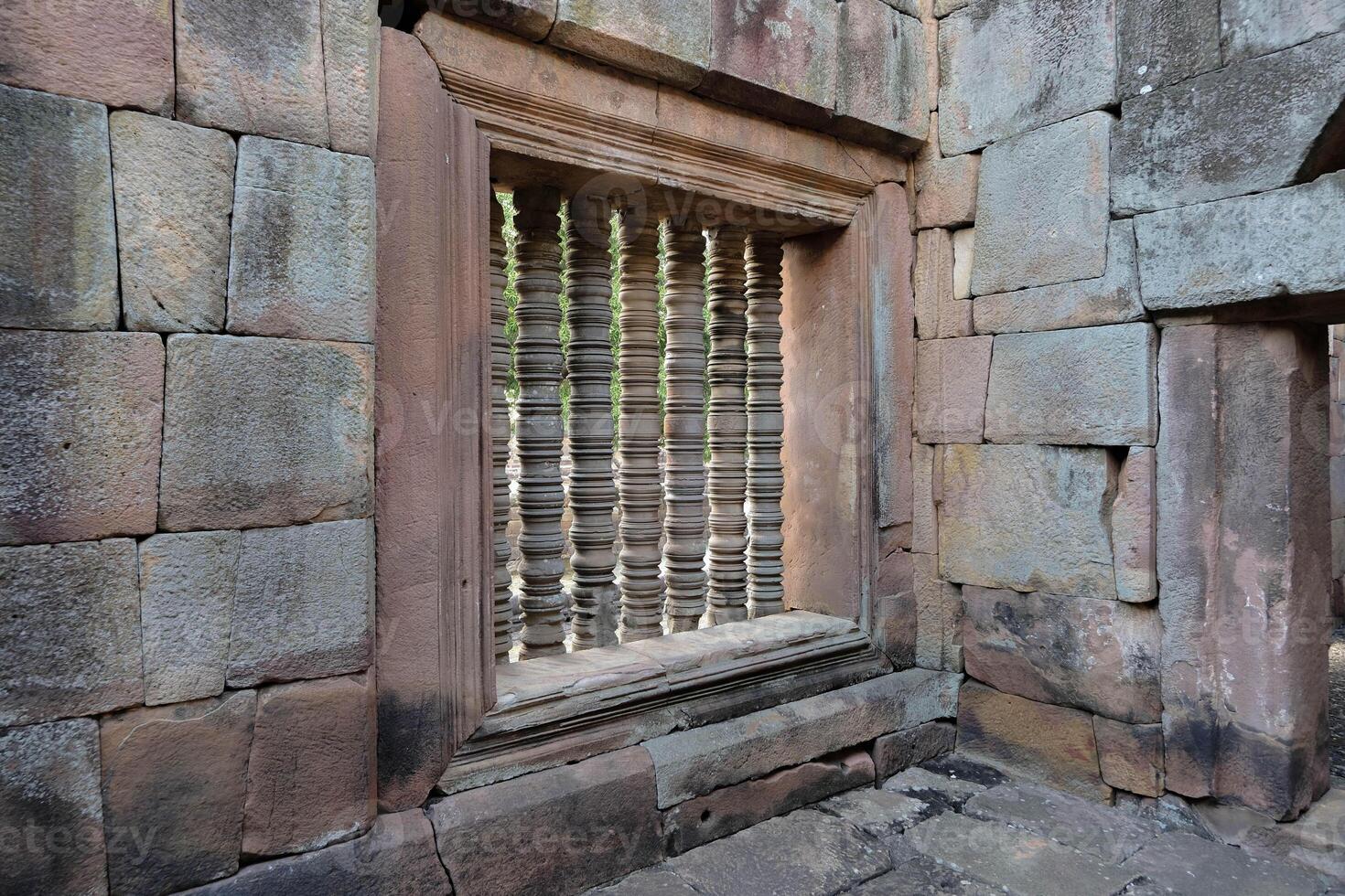 Mahad pillar of the window at Prasat Muang Tam historical park. photo