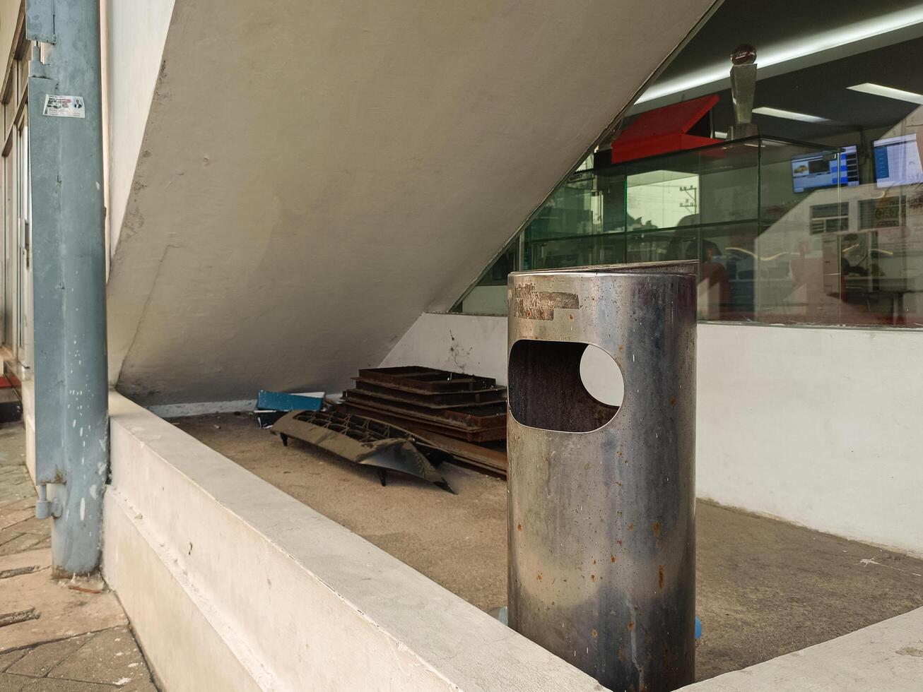 recycling bin with stainless steel metal for waste classification. photo