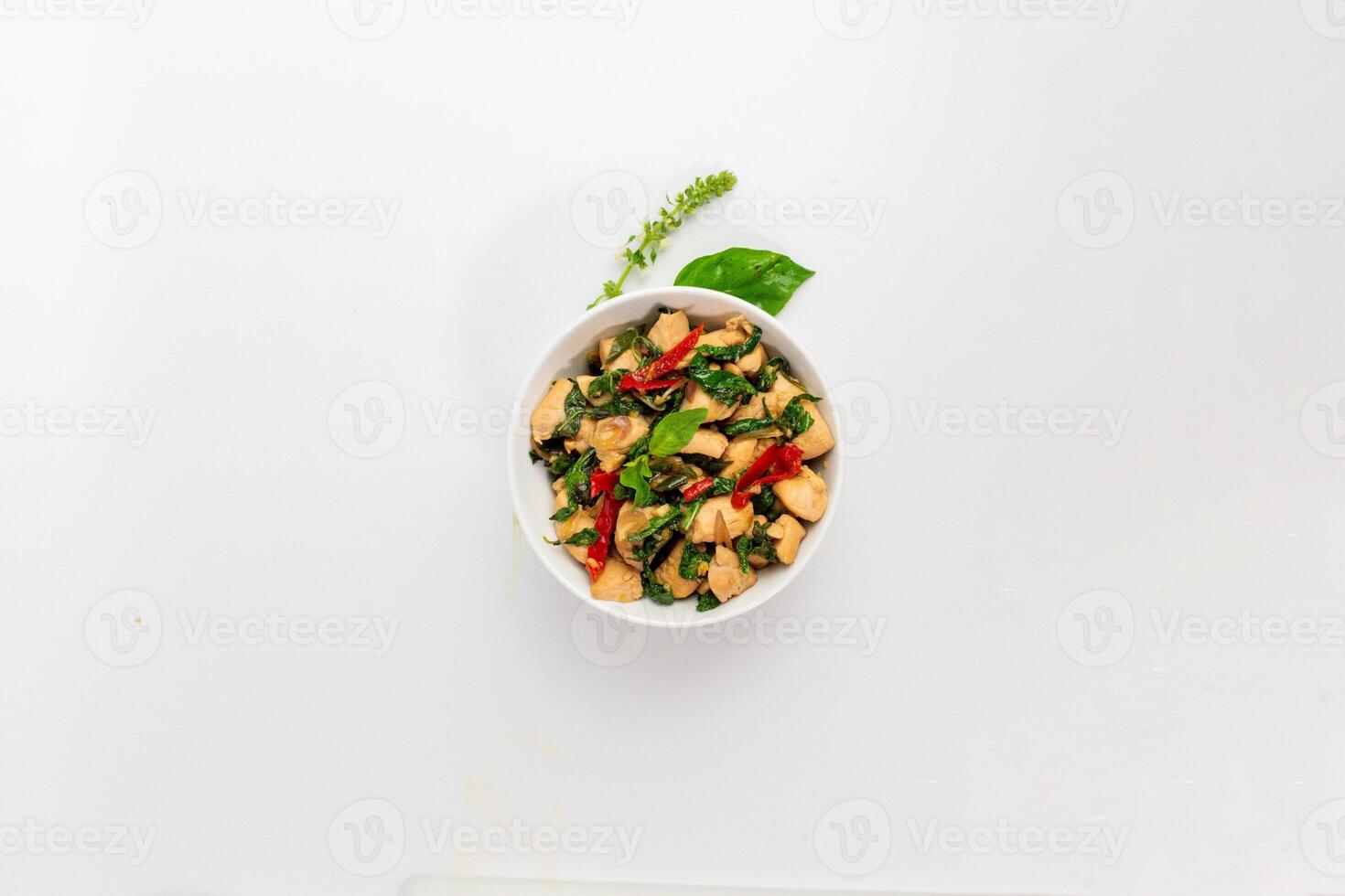 Chicken Dice with Honey Basil Flat Lay Minimalist photo