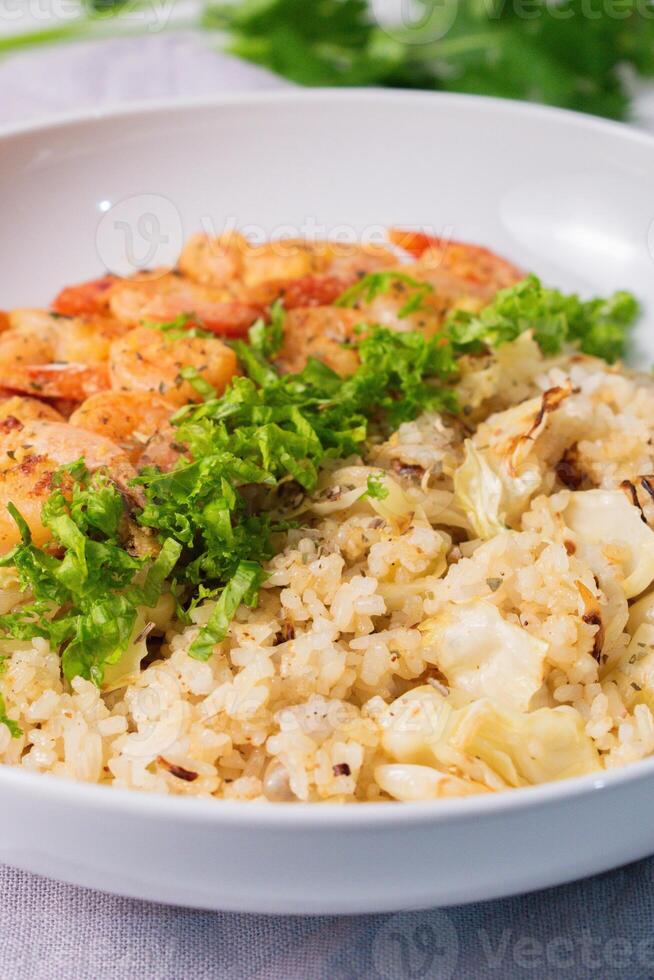Close Up of Rice from Fried Shrimp with Butter Rice photo