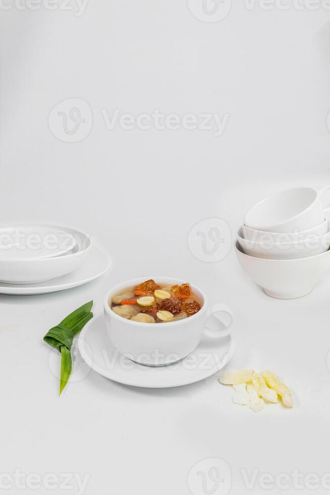 Peach Gum with Stack of Plates and Bowls photo