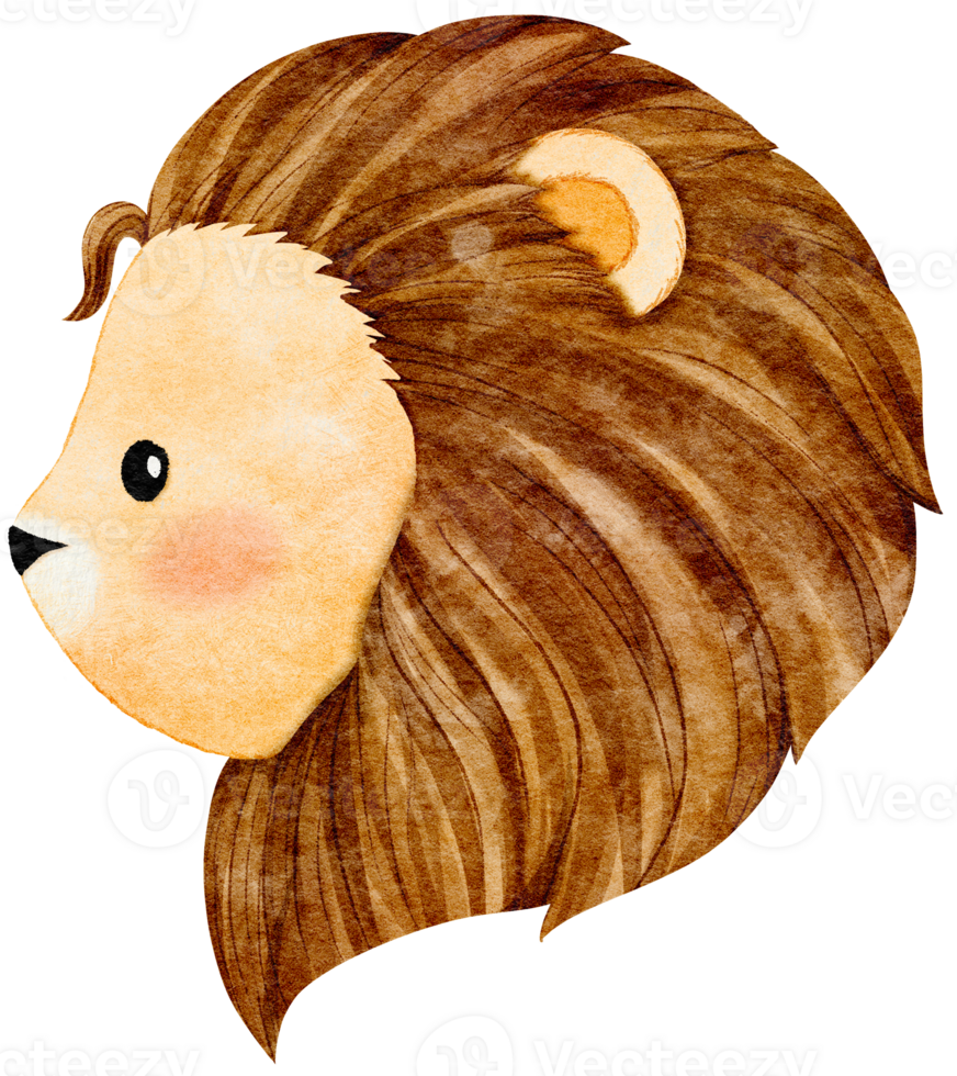 Watercolor Illustration cute lion face side view for Nursery Decor png