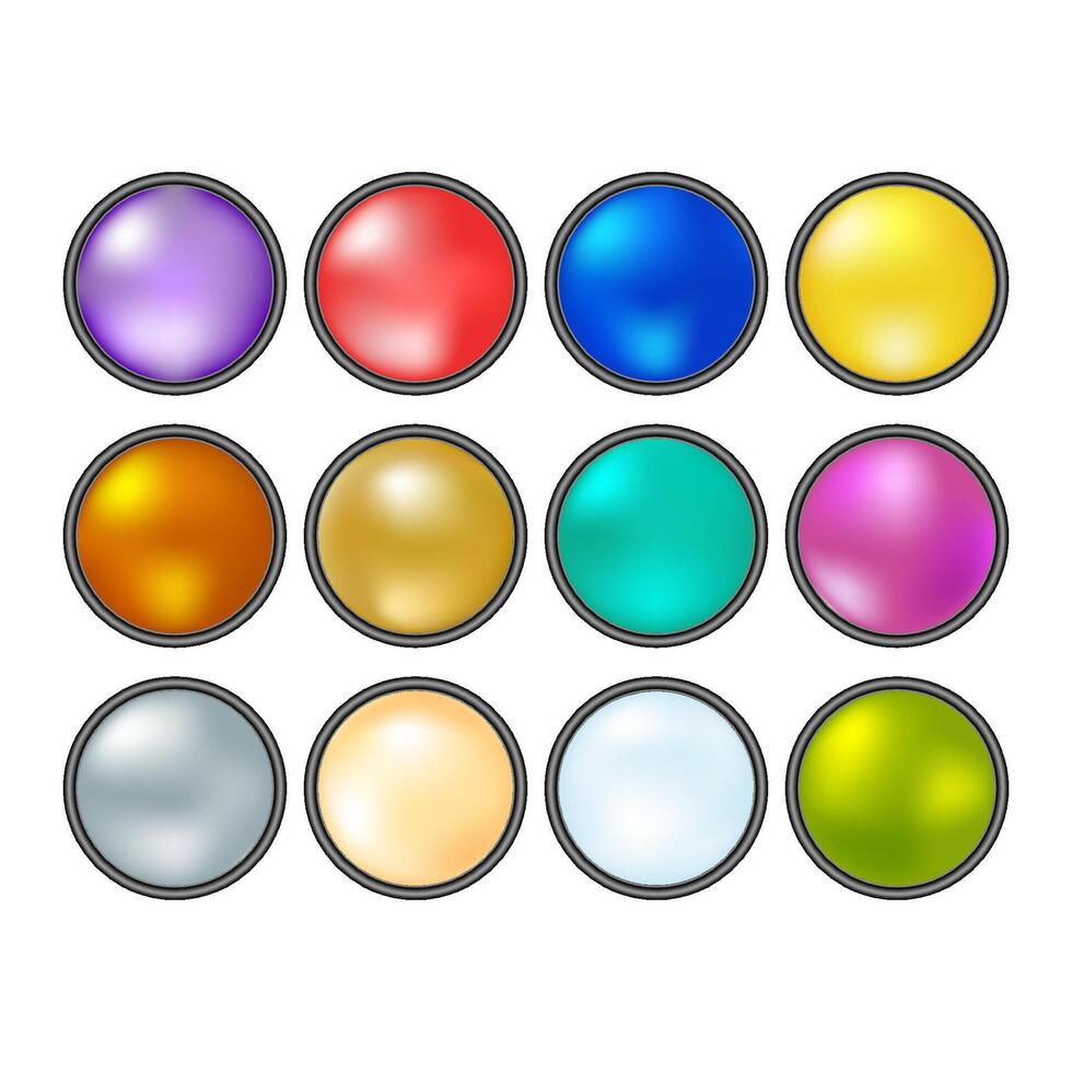 Set of colored glass buttons isolated on white background. vector