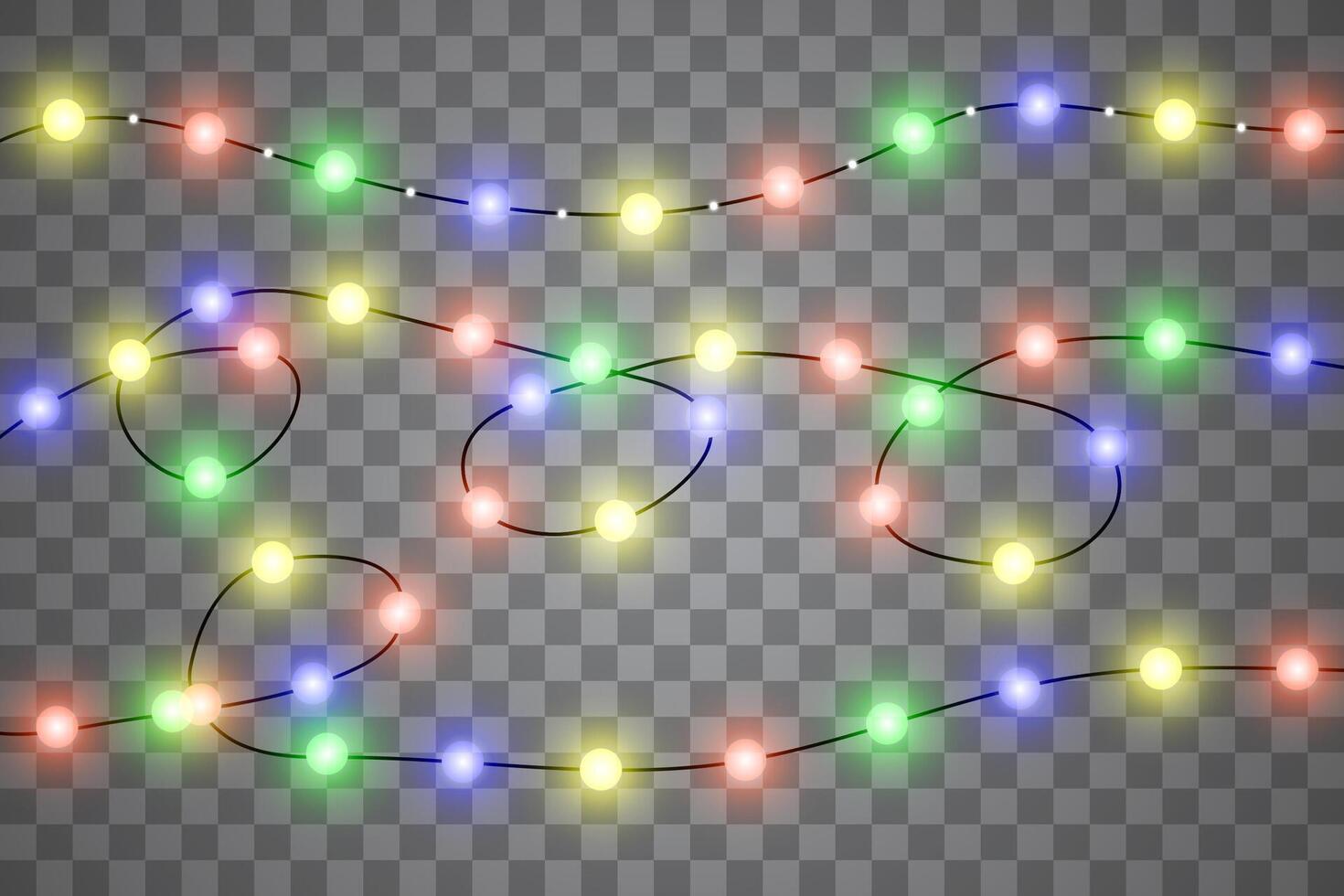 Christmas lights isolated realistic design elements. Glowing lights for Xmas Holiday cards, banners, posters, web design. Garlands decorations. vector