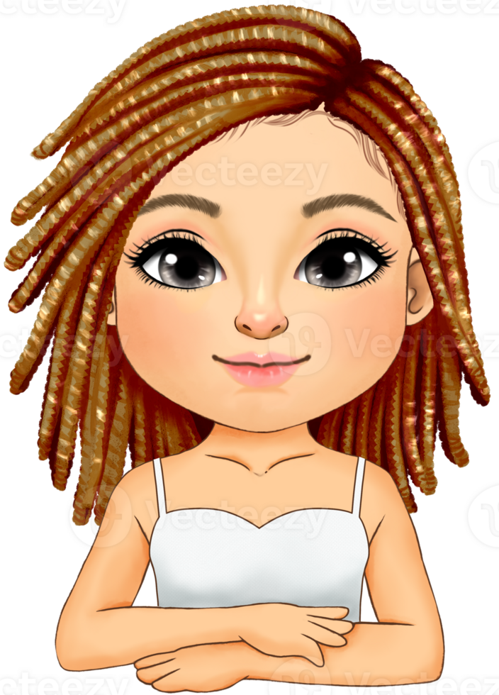 Cute girl with dreadlocks hairstyle wearing white single strap outfit half body png