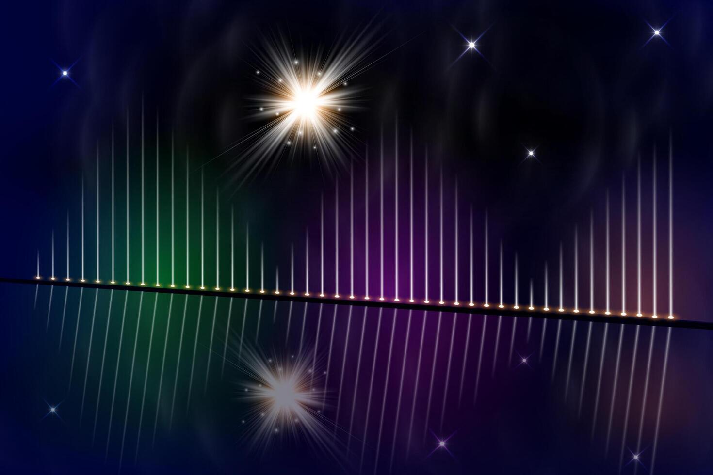 Illustration of equalizer on dark background with stars and lens flare vector