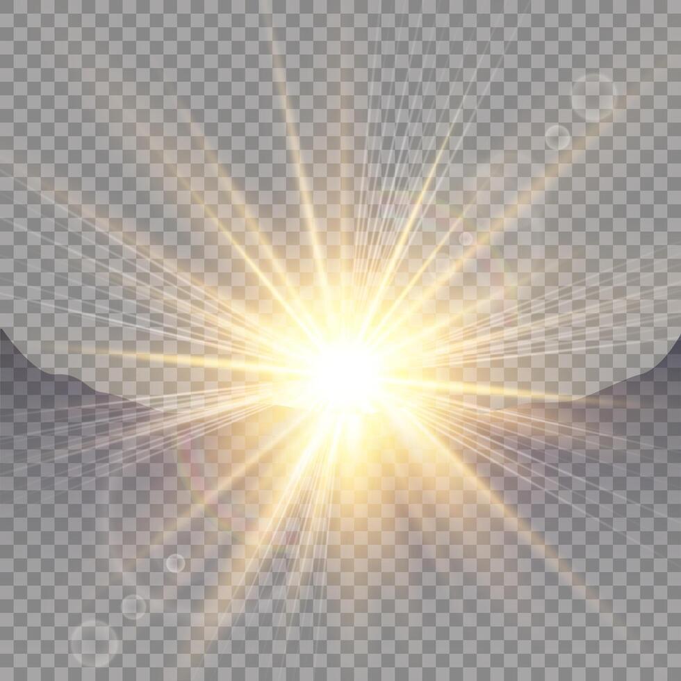 Sunrise over the mountains, dawn. Transparent sunlight. Special lens flare light effect vector