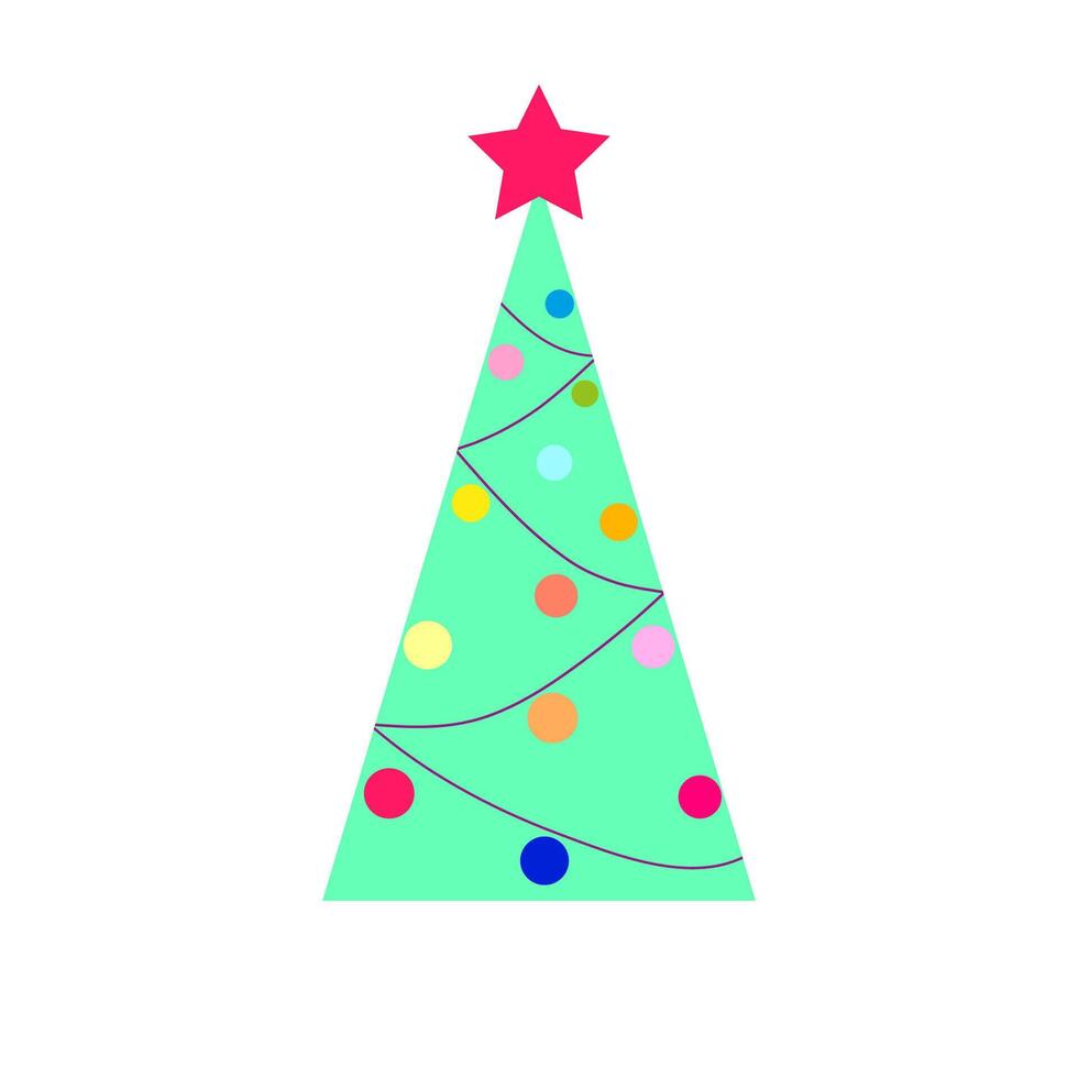 The Christmas tree is decorated with colorful balls, a red star vector