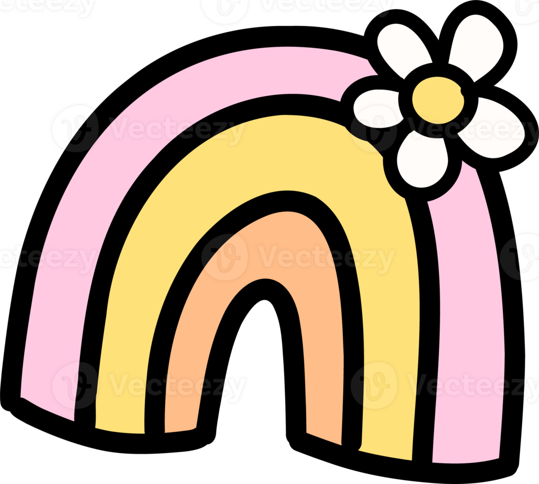 Groovy rainbow pastel doodle drawing png