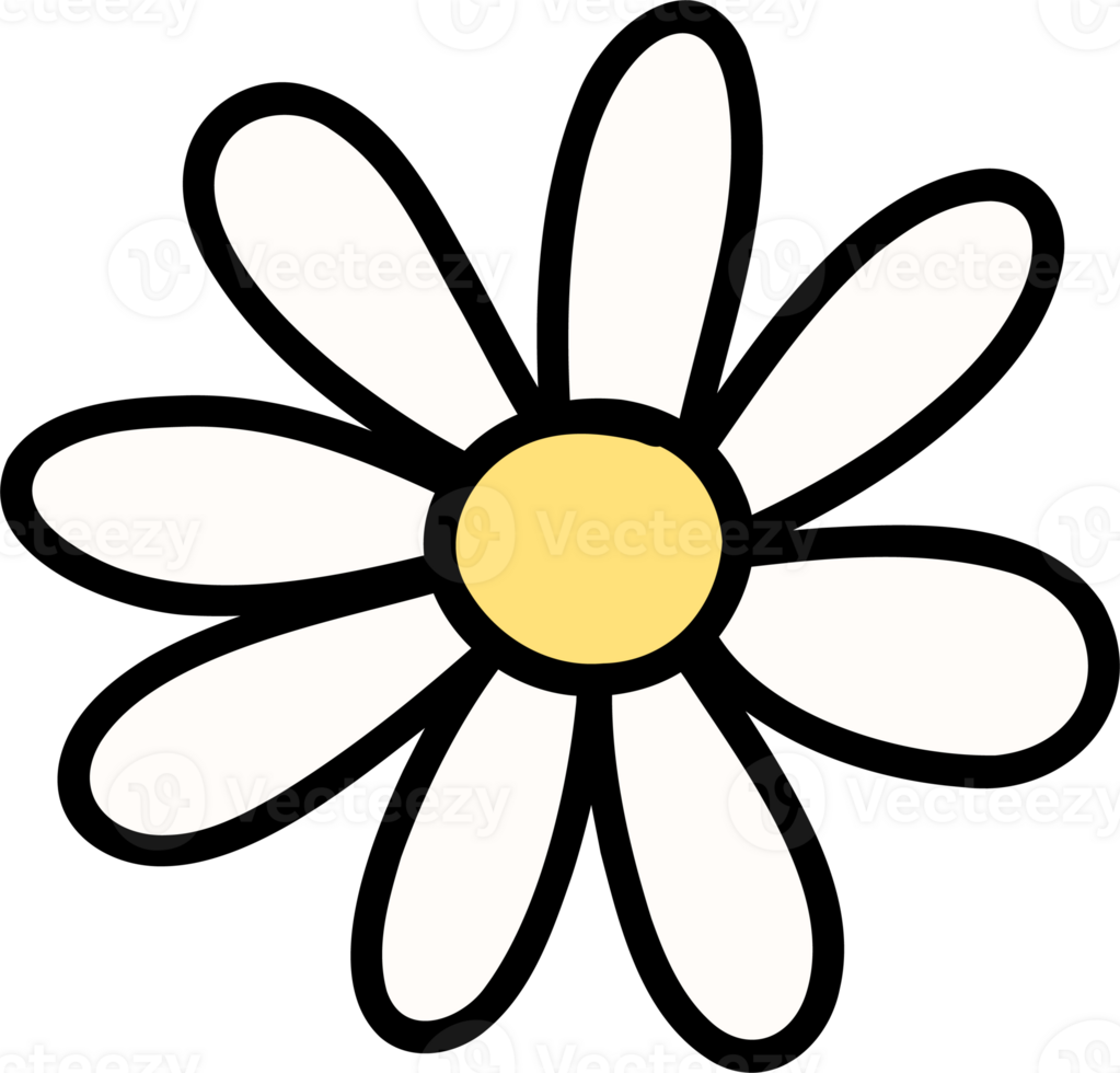 Groovy daisy white flower doodle png