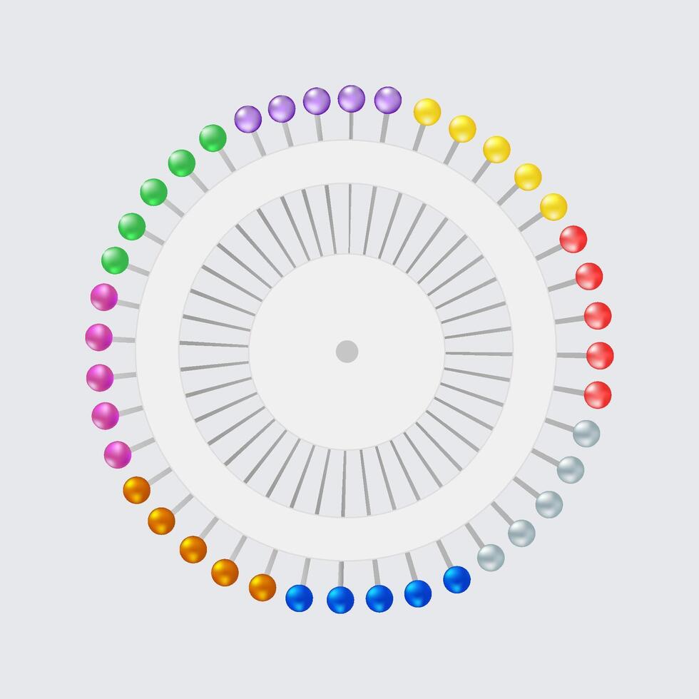 Circle of colored pins on a white background. vector