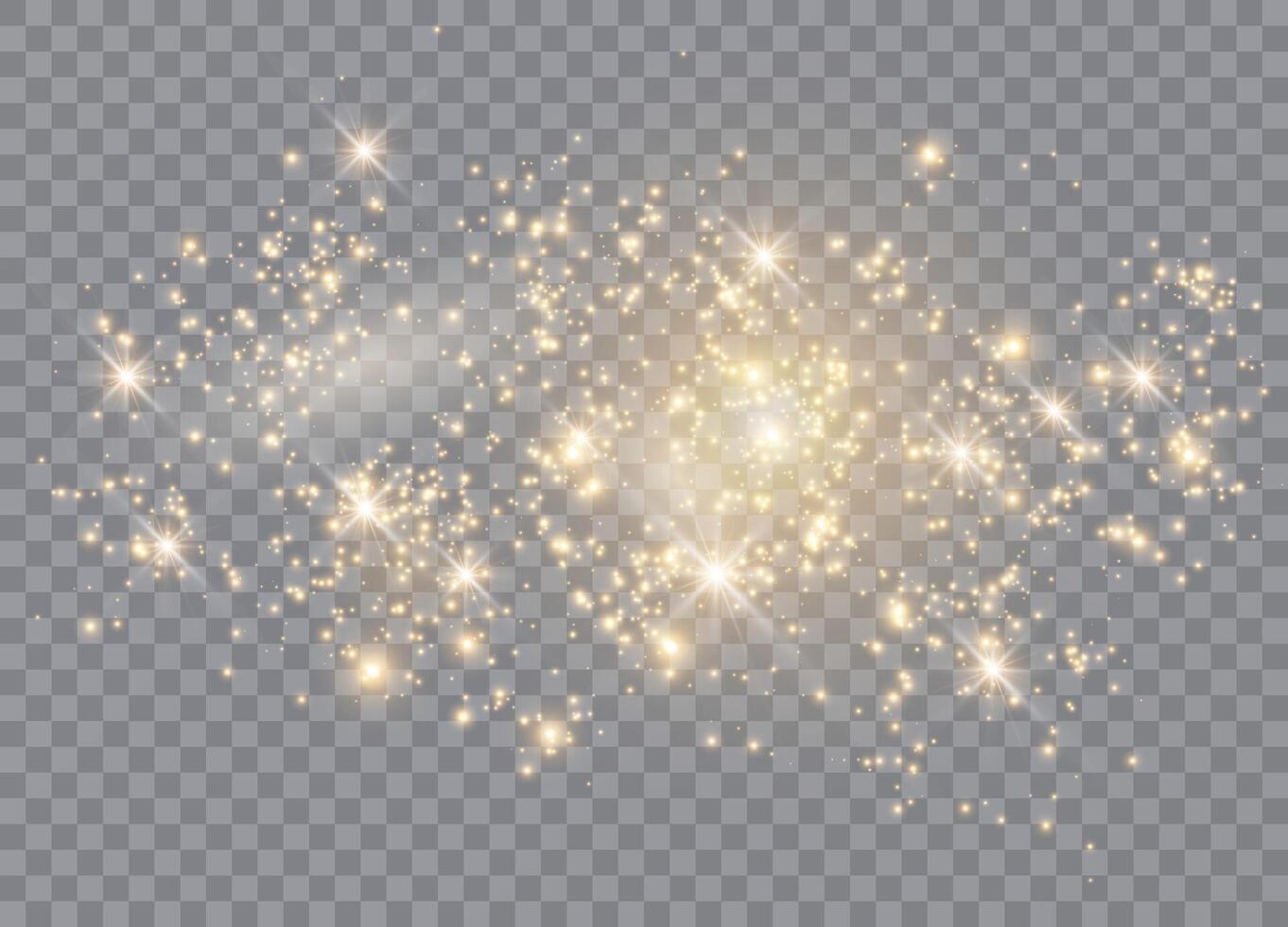 The dust sparks and golden stars shine with special light. Beautiful light flashes. Sparkling magical dust particles vector