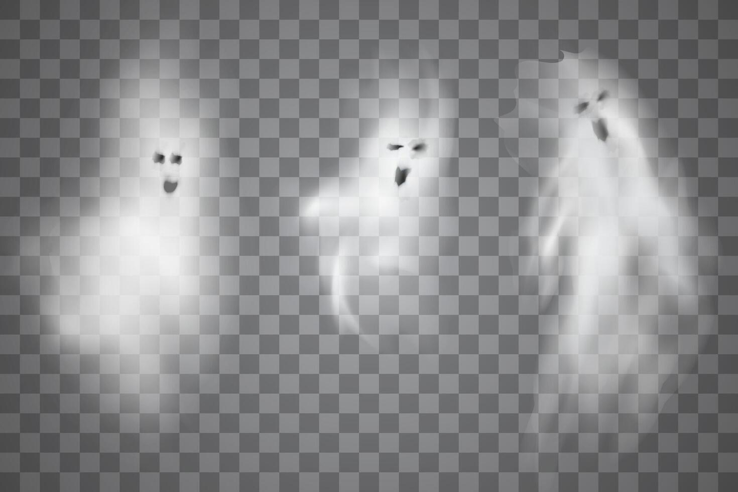 Ghostly phantom fly figures. A set of translucent isolated ghost. vector