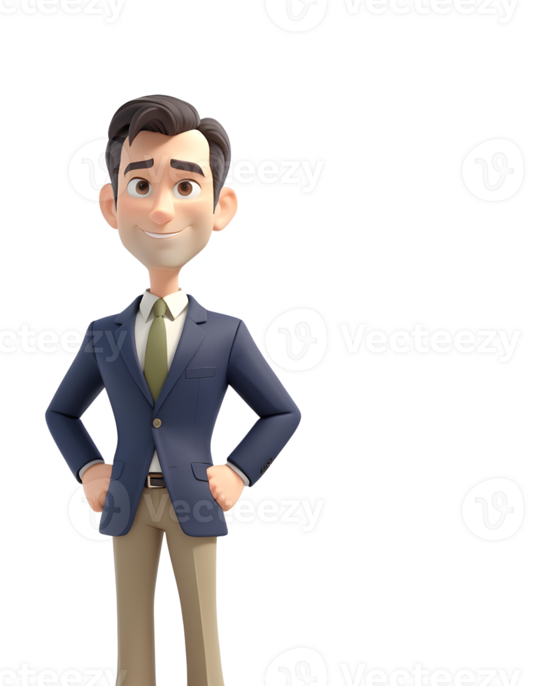 A cartoon man in a suit and tie standing with his hands on his hips png