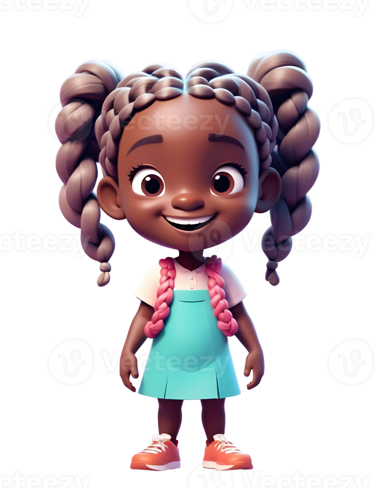 3D illustration of an African child with tied hair png