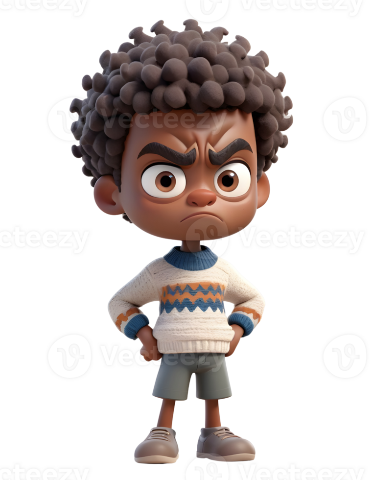 A cartoon boy with curly hair and a sweater png