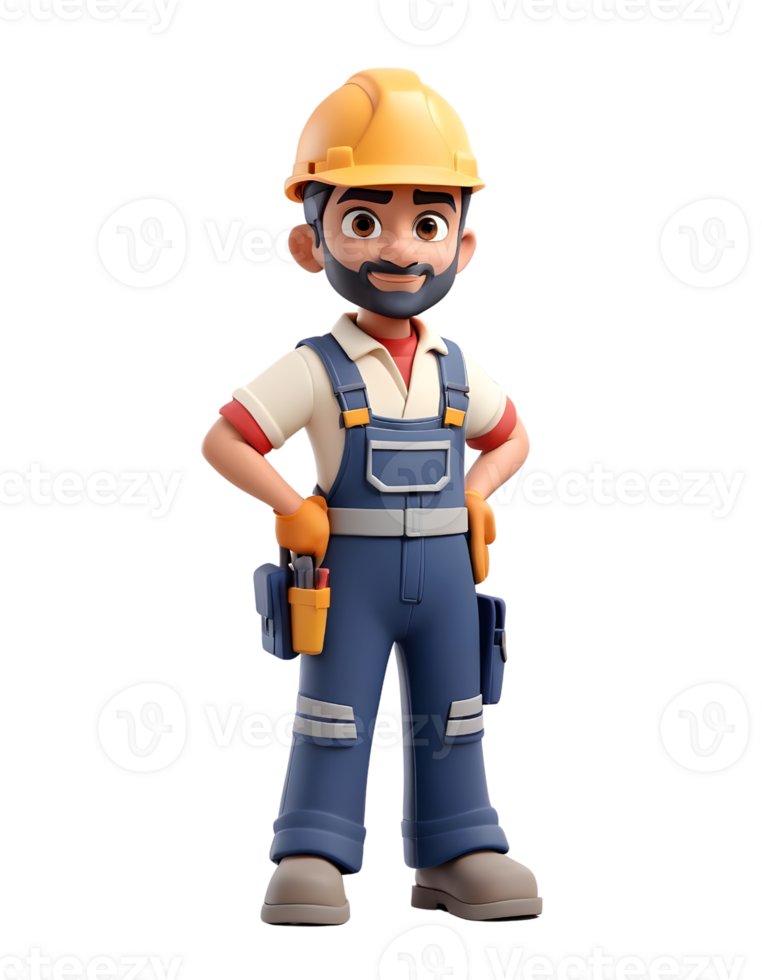 A cartoon construction worker with a beard and hat png
