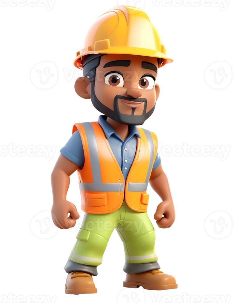 A cartoon construction worker with a beard and a hat png