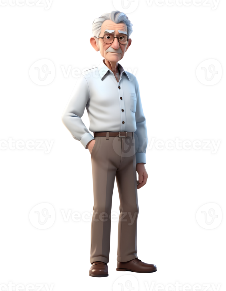 An old man in a white shirt and brown pants png