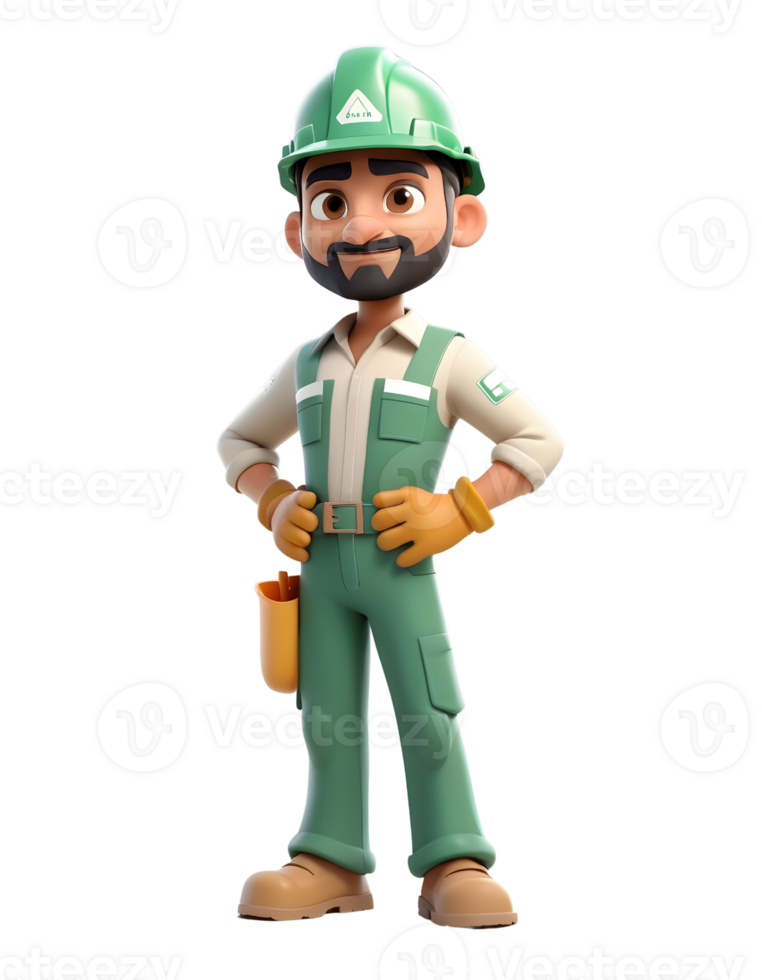 A cartoon character in green overalls and a green hat png