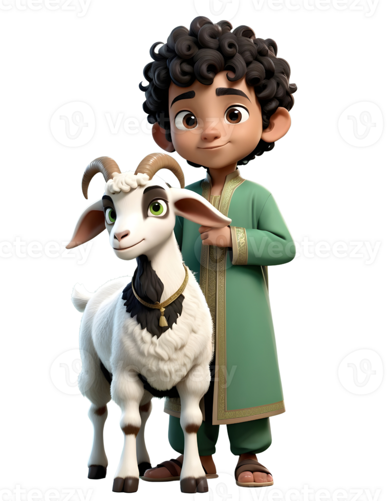 A cartoon boy with a goat in front of him png