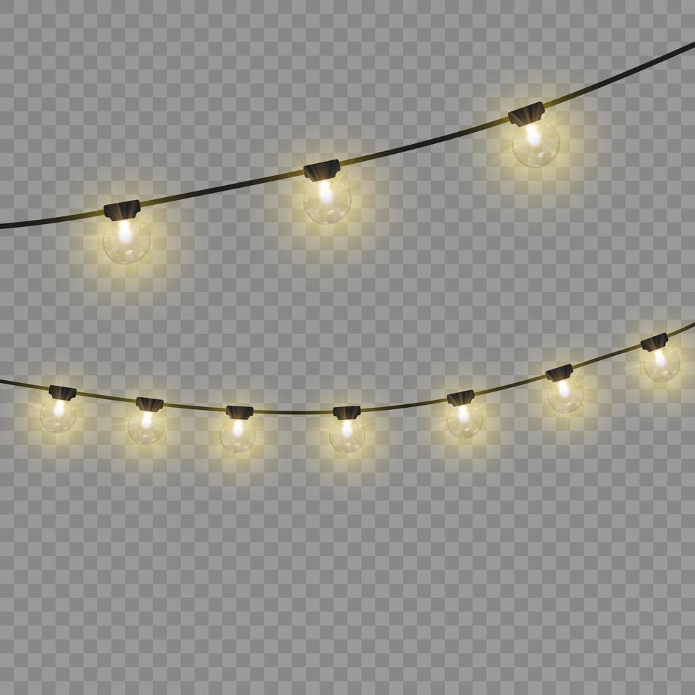 Christmas lights. Glowing lights for Xmas Holiday cards. Garlands decorations. vector