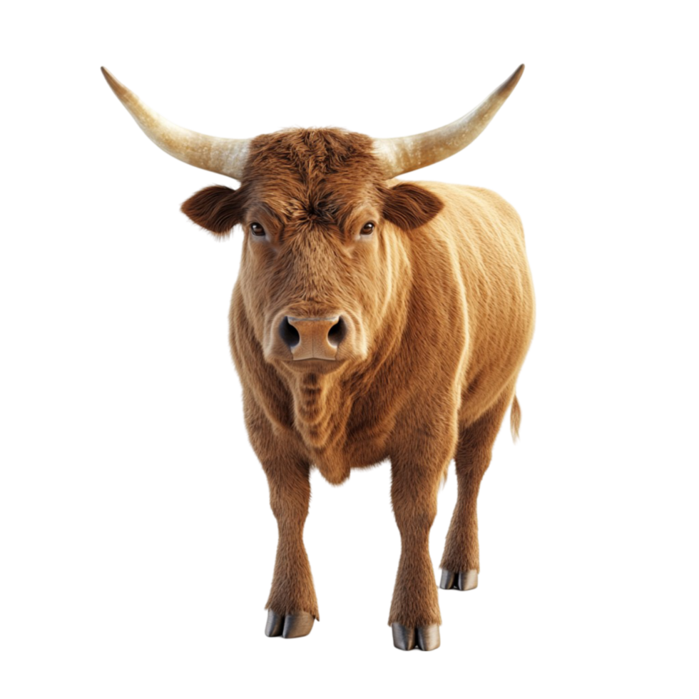 Brown Bull with Long Horns on Transparent Background. png